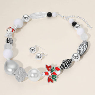 Christmas necklace with bow charm and earrings