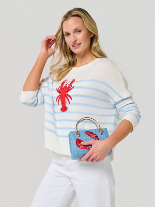 Claudia Mini Embroidered Lobster Straw Bag