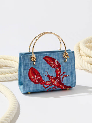 Claudia Mini Embroidered Lobster Straw Bag