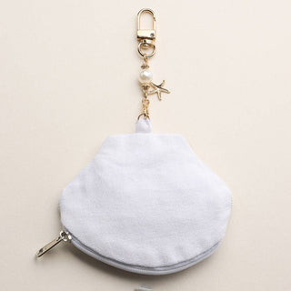 Coastal Hand-Beaded Shell Mini Pouch with Starfish Charm Keychain
