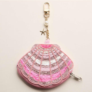 Coastal Hand-Beaded Shell Mini Pouch with Starfish Charm Keychain