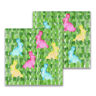 Cocktail napkins with colorful bunny pattern.