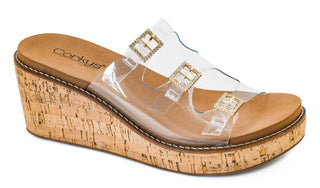 Corkys clear don't mind me wedge.