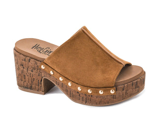 Corkys Gaslight paltform sandal in camel coloring.