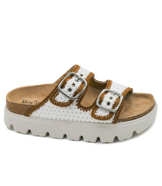 Corkys ivory and tan rumor has it sandals.