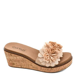Corkys natural colored wildflower wedge sandal.
