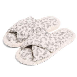 Crossover Leopard Pattern Slipper | Grey