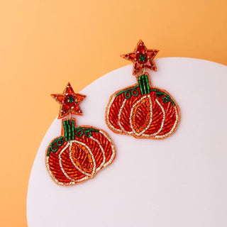 Crystal Star Pumpkin Beaded Earrings