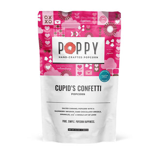 Poppy hand-crafted popcorn bag with cupids confetti flavoring