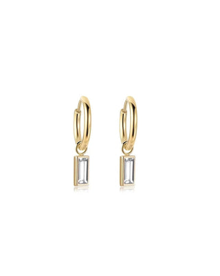 Gold hoop earrings with rectangular gemstones 