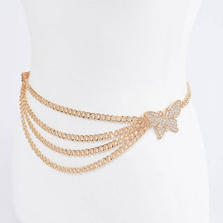 Butterfly Buckle Layered Chain Belt