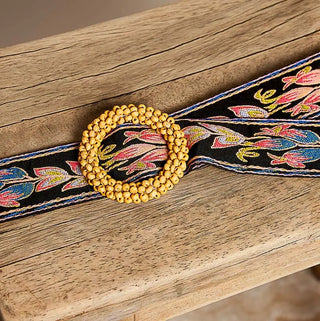 Beaded Round Buckle Floral Belt