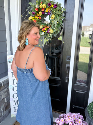 Denim Darling Pleated Midi Dress