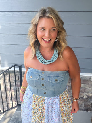 Denim & Ditsy Floral Midi Dress