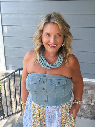 Denim & Ditsy Floral Midi Dress