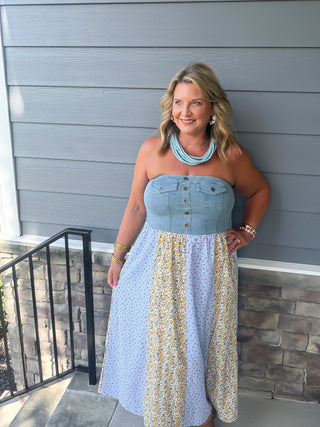 Denim & Ditsy Floral Midi Dress