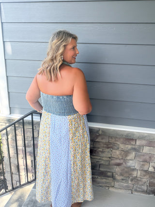 Denim & Ditsy Floral Midi Dress