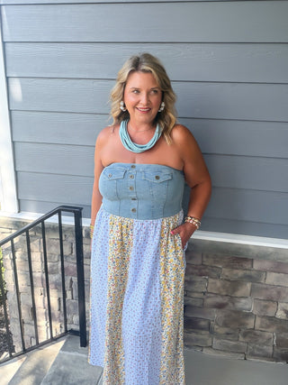 Denim & Ditsy Floral Midi Dress