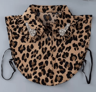 Leopard print collared dickie with diamond accents.