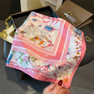 Dragonfly & Floral Print Square Scarf