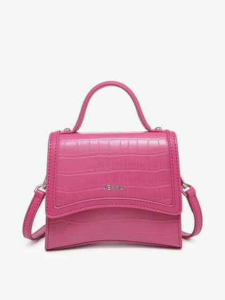 Pink handbag with a crocodile texture 