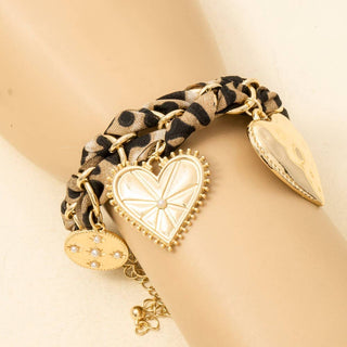 Leopard Heart And Stars Charms Bandana Chain Braid Bracelet