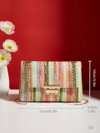 Rainbow Stripe Straw Crossbody Bag