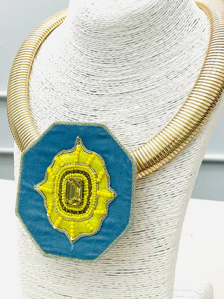 Designer's Choice Necklace | Blue/Yellow Velvet