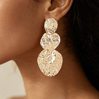 Triple Hammered Disc Drop Earrings