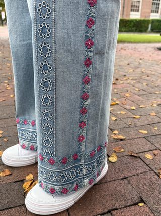 Embroidered Classic Denim Pants