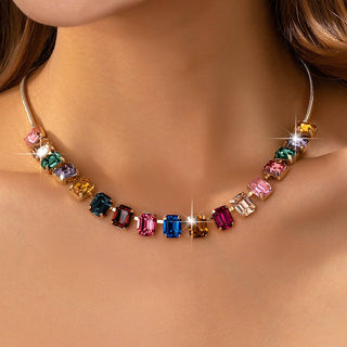 Emerald-Cut Gemstone Statement Necklace | Rainbow