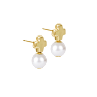 Enewton's signature cross small gold stud earrings.