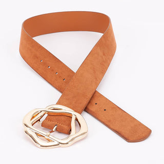 Brown belt with a gold buckle 
