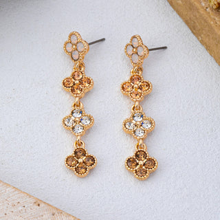 Rhinestone Clover Dangle Earrings | Gold