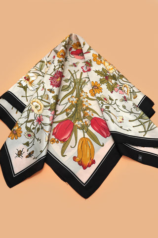 Off White Floral Print Bandana Scarf