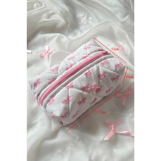 Bow & Ribbon Quilted Zipper Makeup Bag