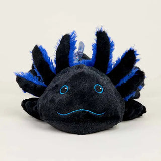 Black and blue plush axolotl warmie.