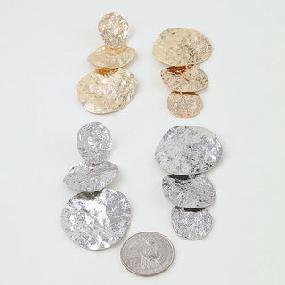 Triple Hammered Disc Drop Earrings