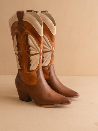 Fairy Butterfly Inlay Western Boots in Camel