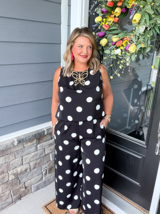 black and white polka dot set