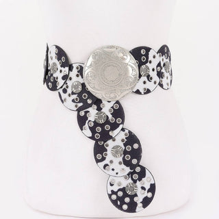 Faux animal fur disc belt with silver buckle