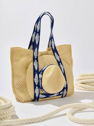 Fisher Nautical Straw Beach Tote & Sun Hat Set