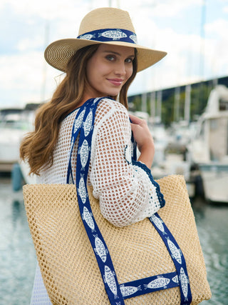Fisher Nautical Straw Beach Tote & Sun Hat Set
