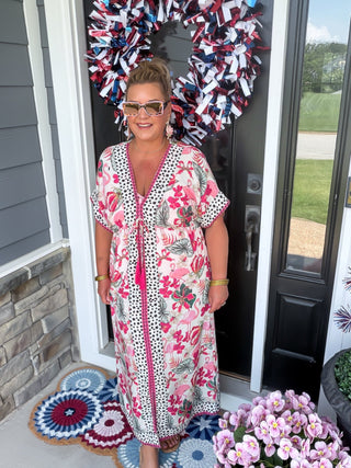Flamingo Paradise Kaftan Maxi Dress