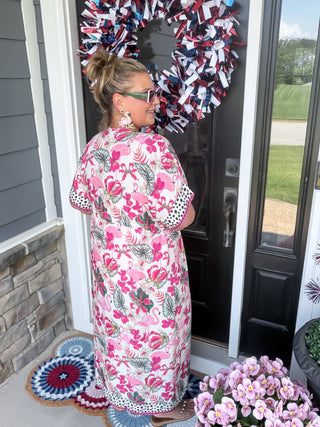 Flamingo Paradise Kaftan Maxi Dress