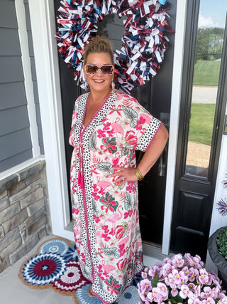 Flamingo Paradise Kaftan Maxi Dress