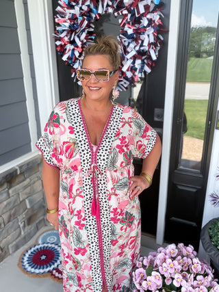 Flamingo Paradise Kaftan Maxi Dress