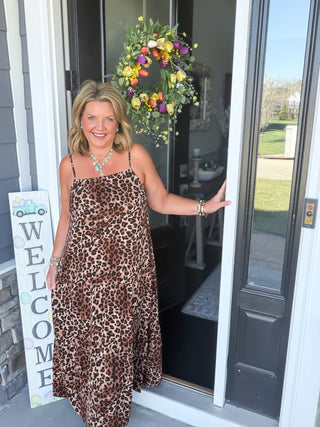 leopard tiered maxi dress