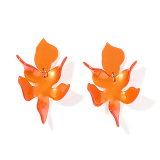 Pair of metallic orange flora shaped earrings