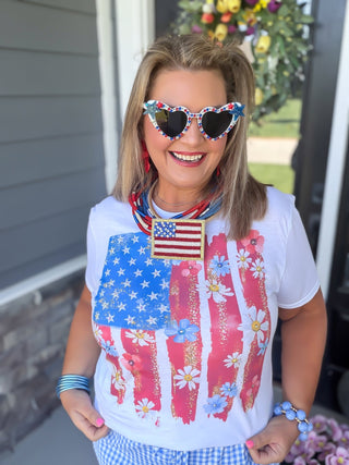 Floral American Flag T-Shirt
